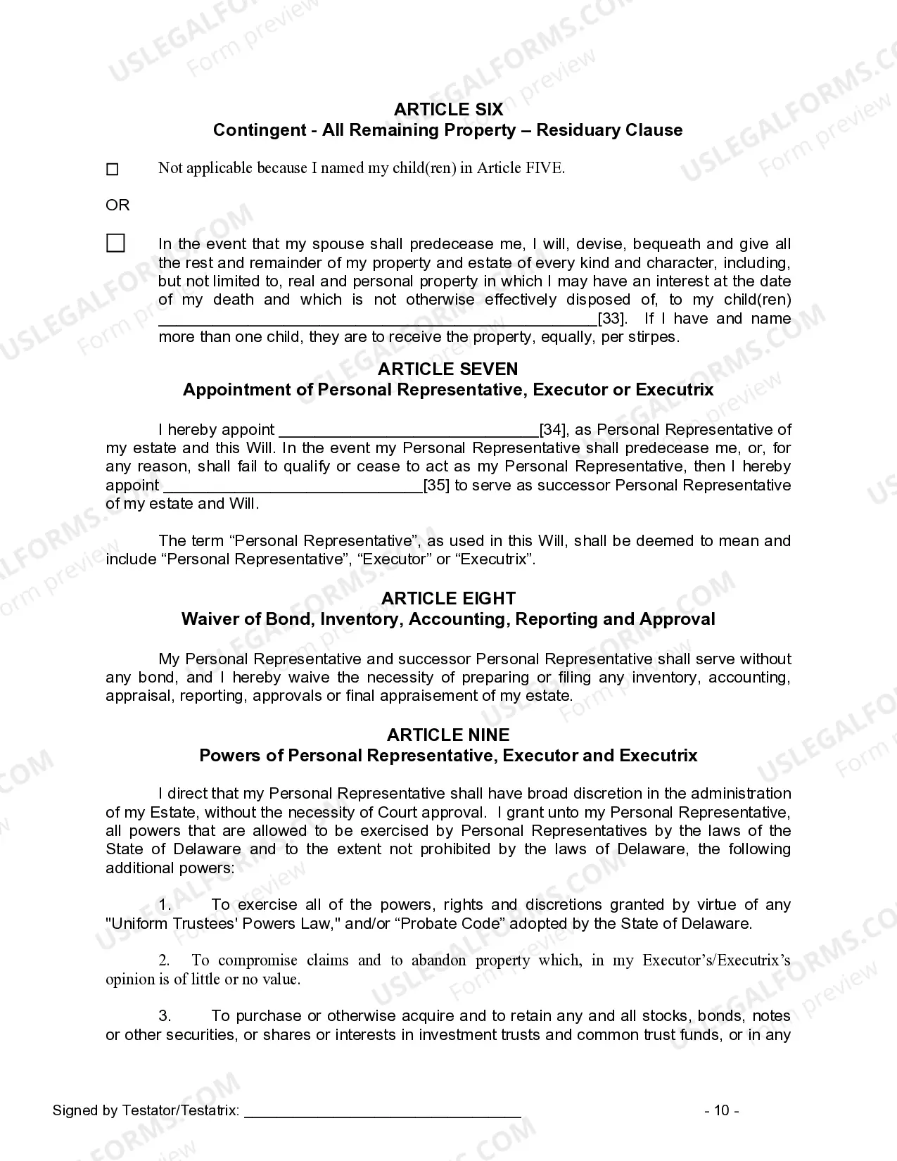 Preview Last Will and Testament for Married person with Adult Children from Prior Marriage