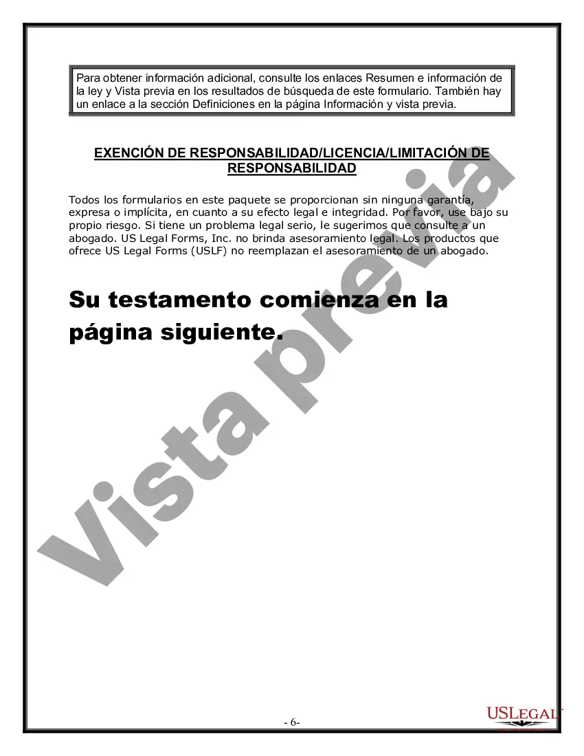 Preview Formulario de última voluntad y testamento legal para personas divorciadas que no se han vuelto a casar y no tienen hijos
