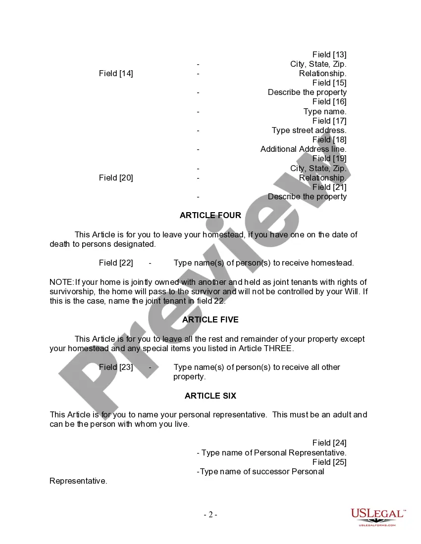 Preview Last Will and Testament for Divorced Person Not Remarried with No Children