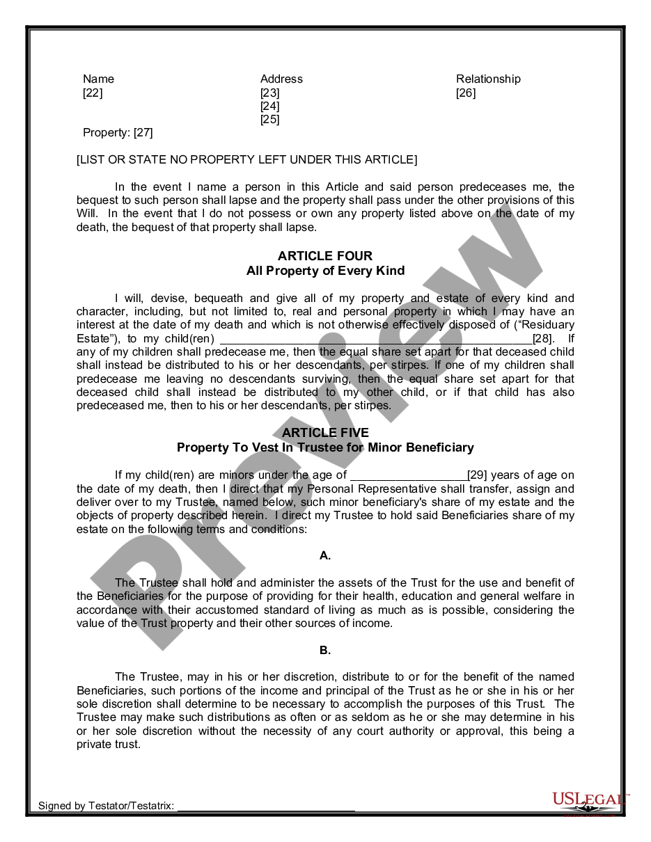 page 7 Legal Last Will and Testament Form for Divorced person not Remarried with Minor Children preview