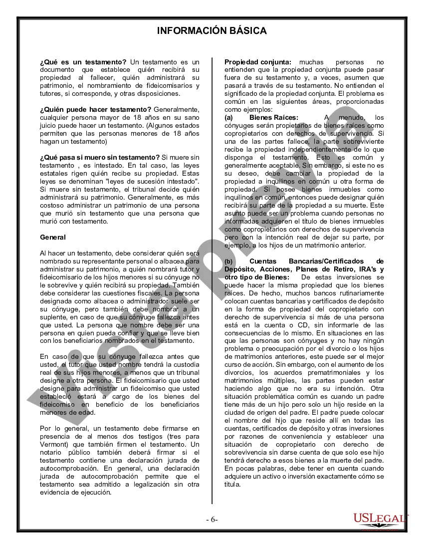 Preview Formulario de última voluntad y testamento legal para personas divorciadas que no se han vuelto a casar con hijos adultos y menores