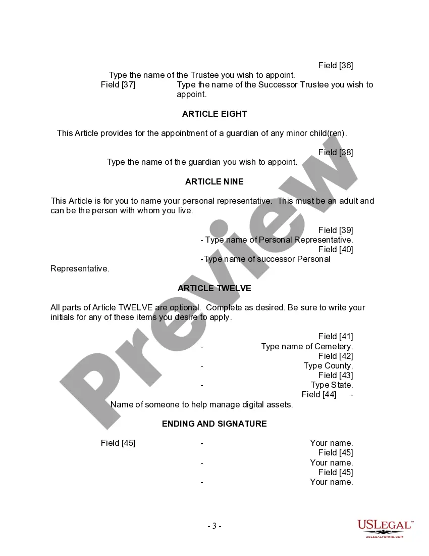 Preview Last Will and Testament for Divorced Person Not Remarried with Adult and Minor Children