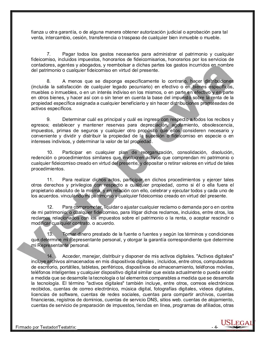 Preview Formulario de última voluntad y testamento legal para persona casada con hijos adultos