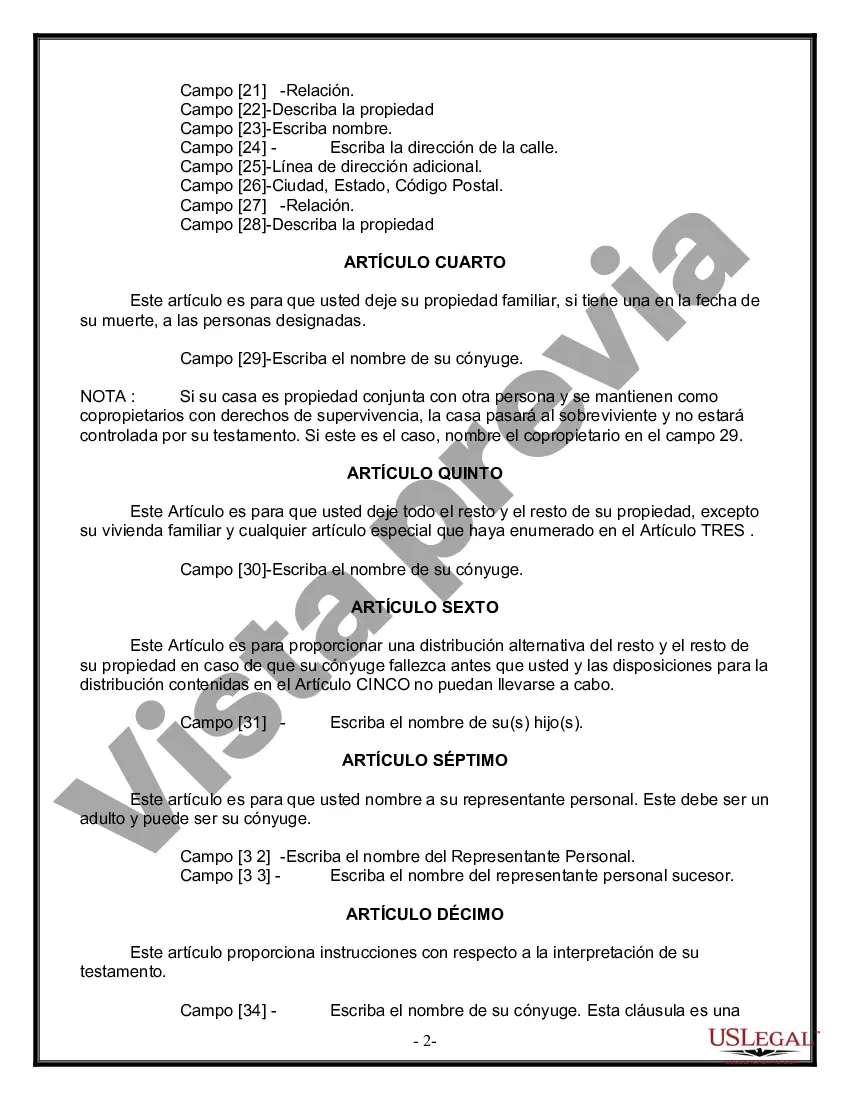 Preview Formulario de última voluntad y testamento legal para persona casada con hijos adultos