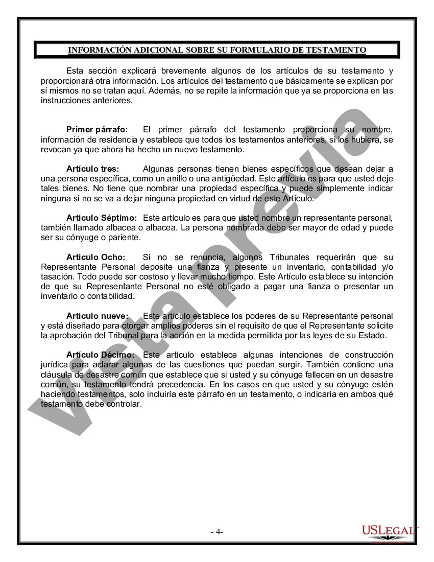 Preview Formulario de última voluntad y testamento legal para persona casada con hijos adultos