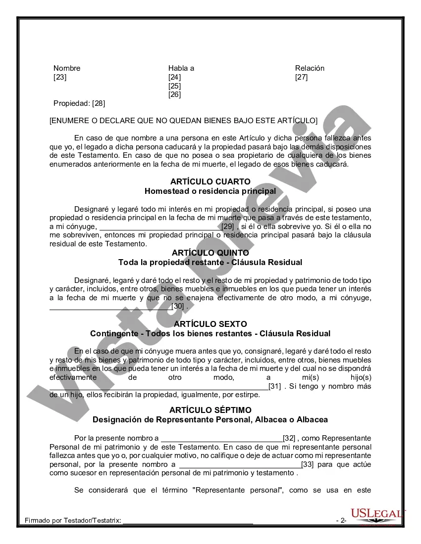 Preview Formulario de última voluntad y testamento legal para persona casada con hijos adultos