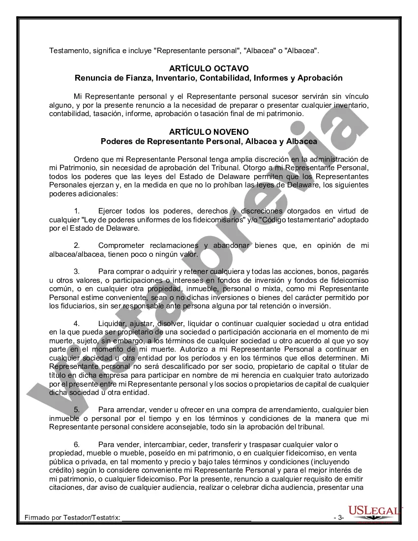 Preview Formulario de última voluntad y testamento legal para persona casada con hijos adultos