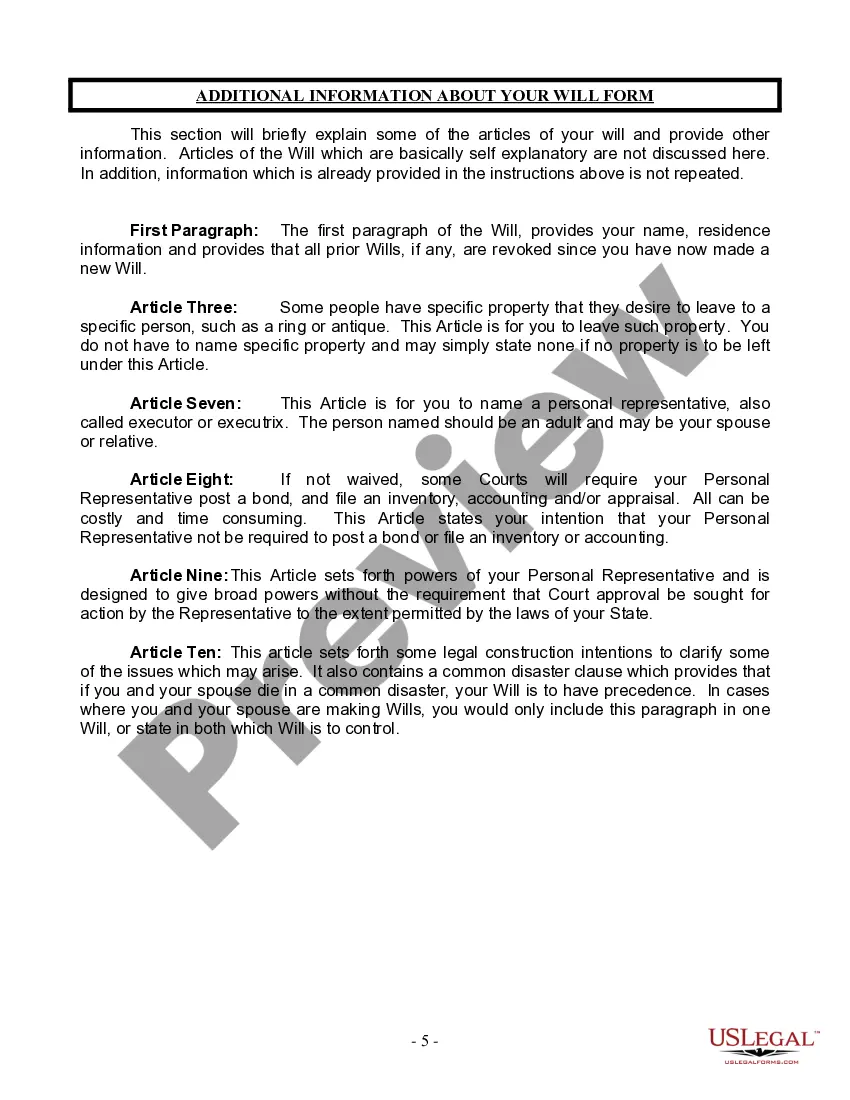 Preview Last Will and Testament for Married person with Adult Children