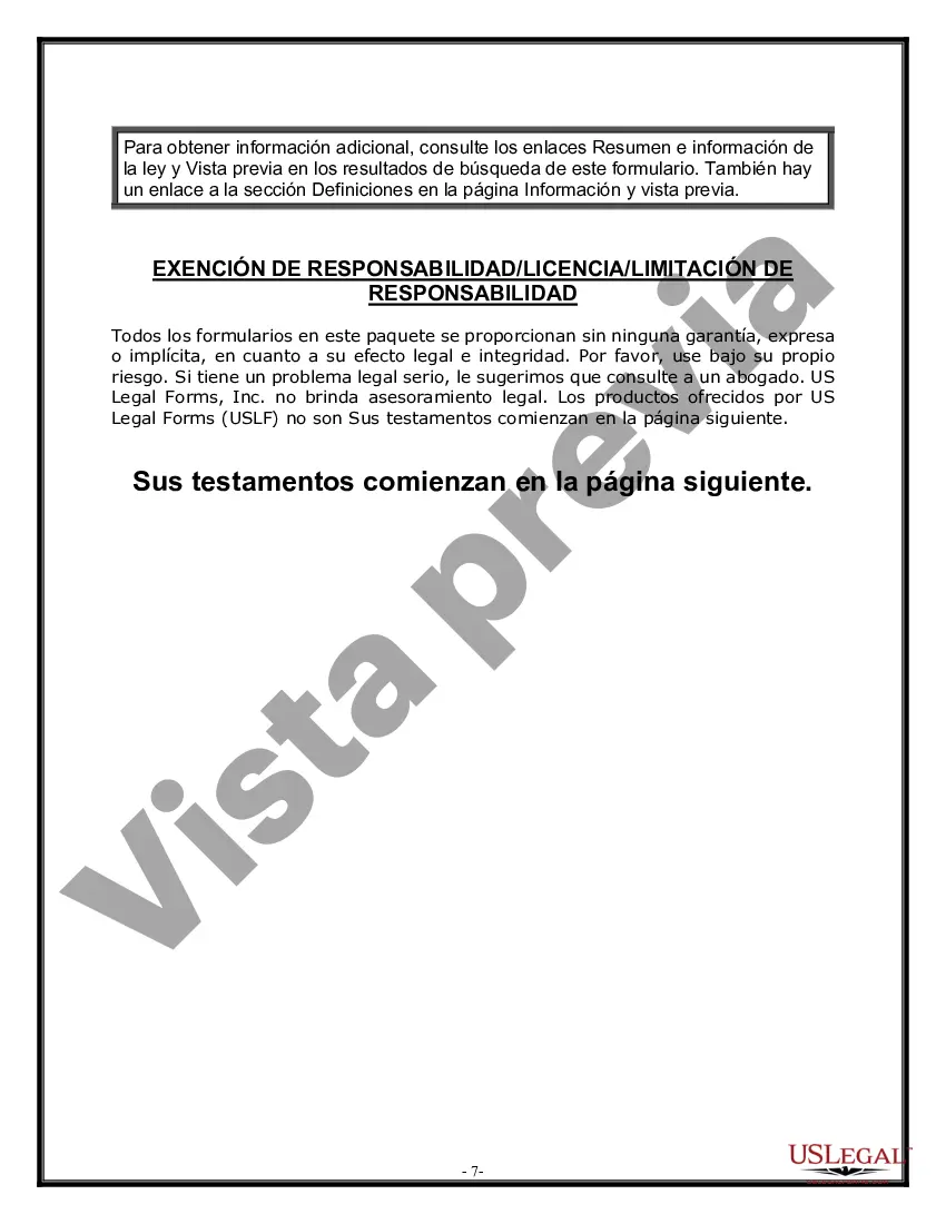 Preview Paquete de Voluntades Mutuas con Últimas Voluntades y Testamentos para Pareja Casada con Hijos Menores