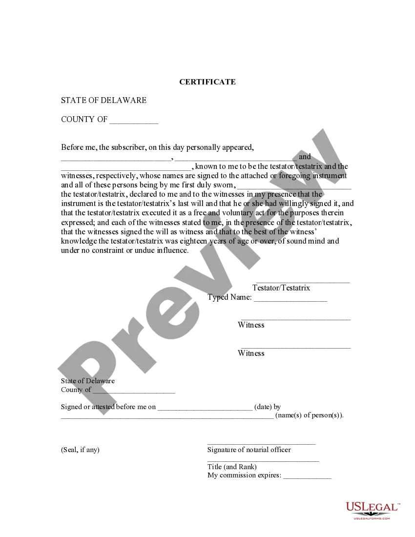 Preview Delaware Codicil to Will Form for Amending Your Will - Will Changes or Amendments