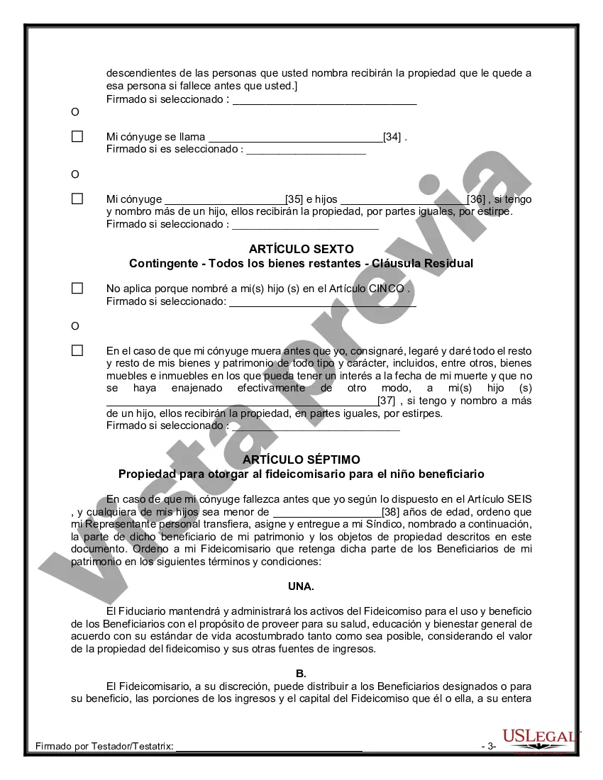 Preview Formulario Legal de Última Voluntad y Testamento para Persona Casada con Hijos Adultos y Menores de Matrimonio Anterior