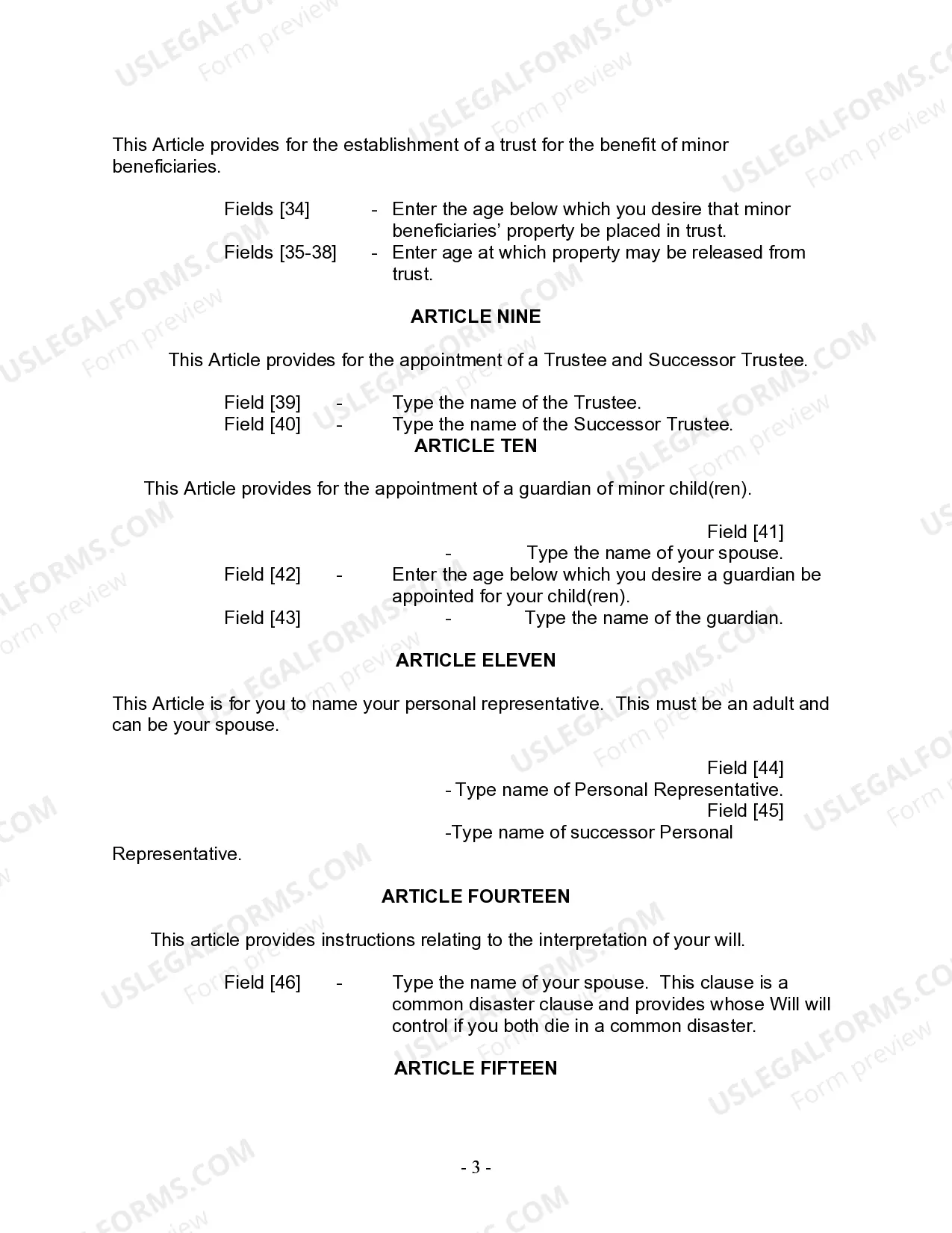 Preview Last Will and Testament for Married Person with Adult and Minor Children