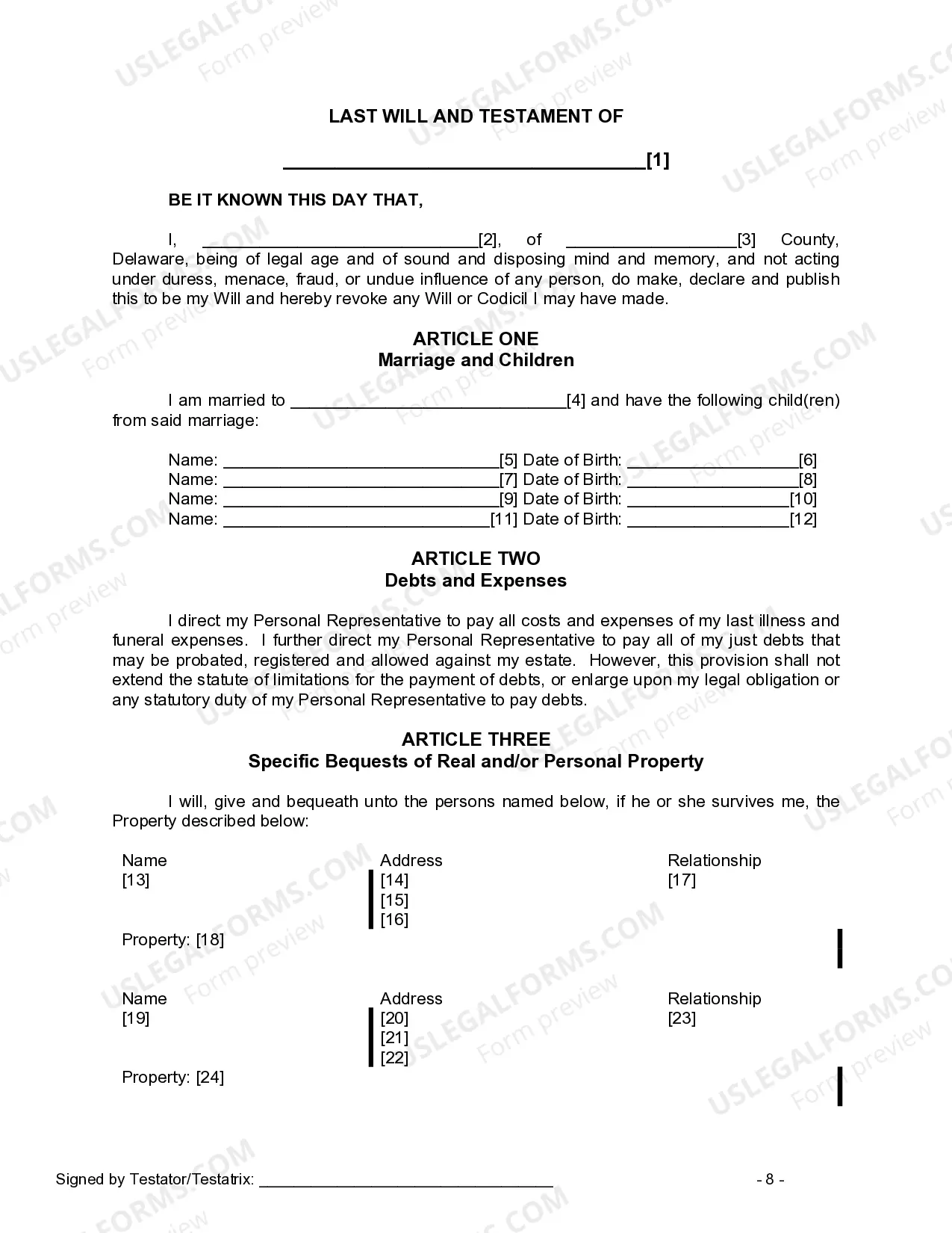 Preview Last Will and Testament for Married Person with Adult and Minor Children