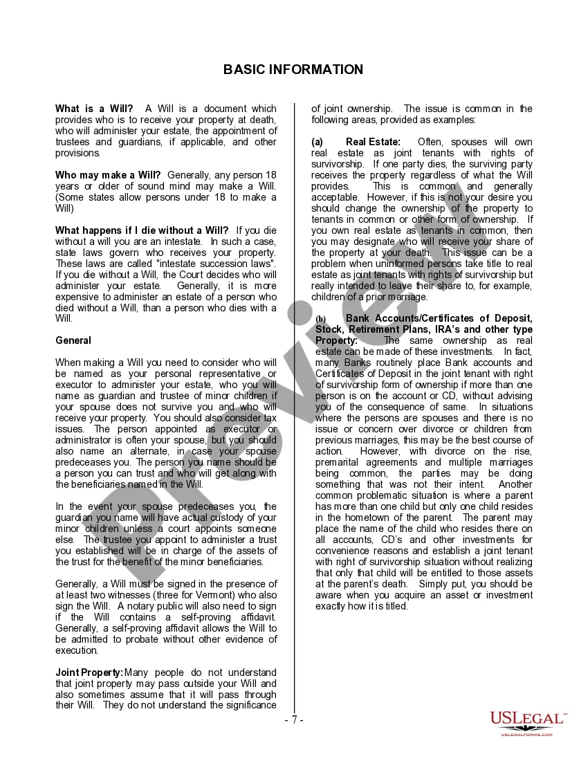 Preview Mutual Wills Package with Last Wills and Testaments for Married Couple with Adult and Minor Children