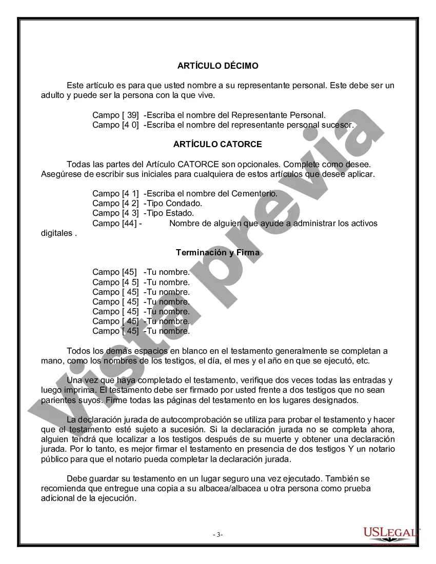 Preview Formulario Legal de Última Voluntad y Testamento para Viuda o Viudo con Hijos Menores