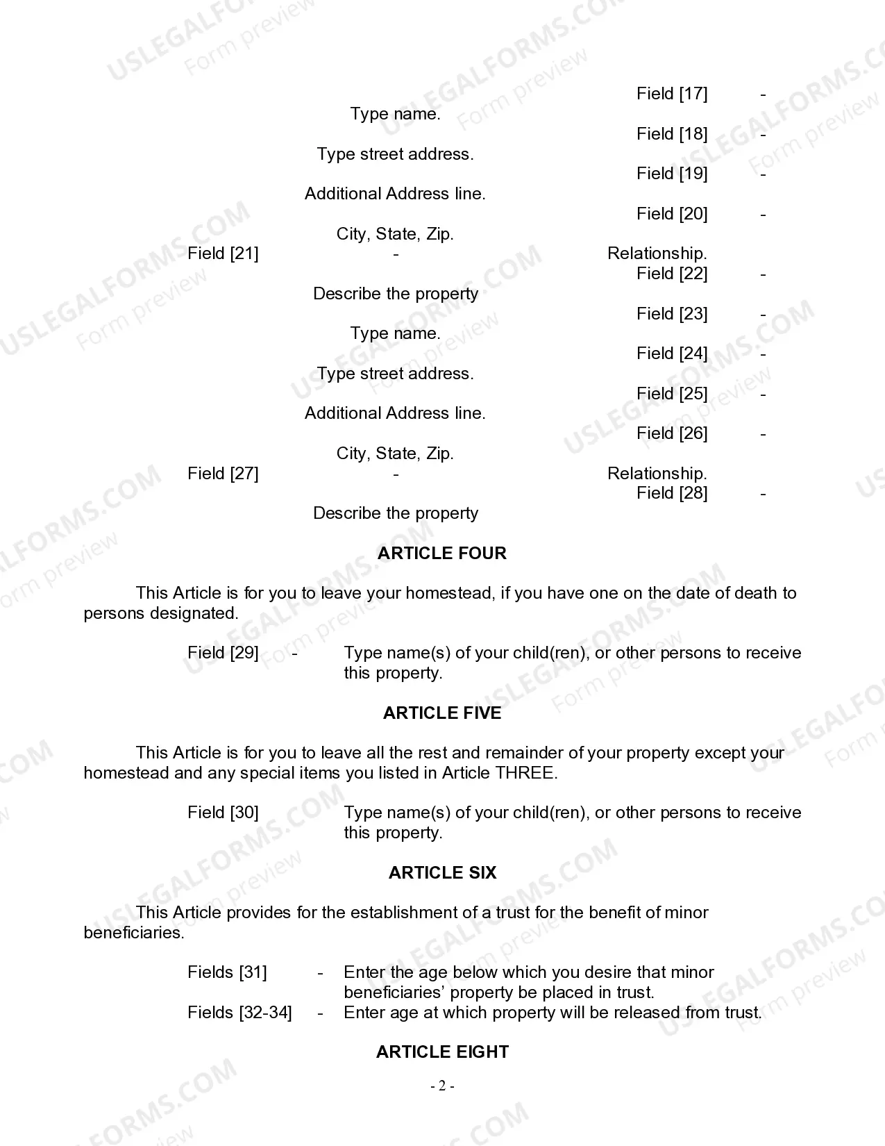 Preview Last Will and Testament for Widow or Widower with Minor Children