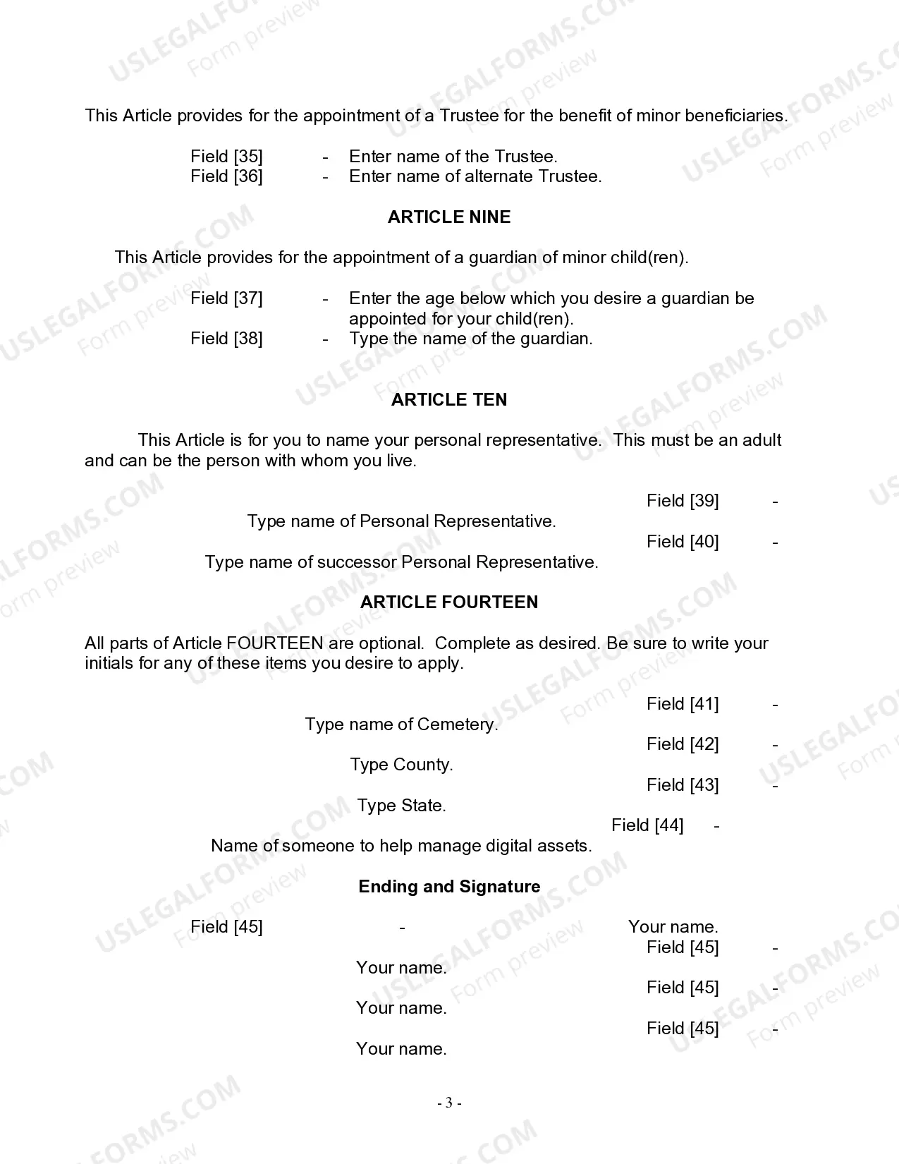 Preview Last Will and Testament for Widow or Widower with Minor Children