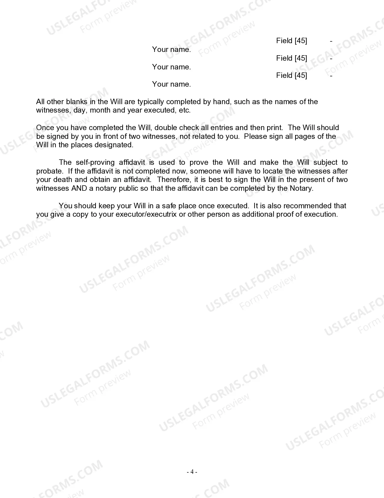 Preview Last Will and Testament for Widow or Widower with Minor Children