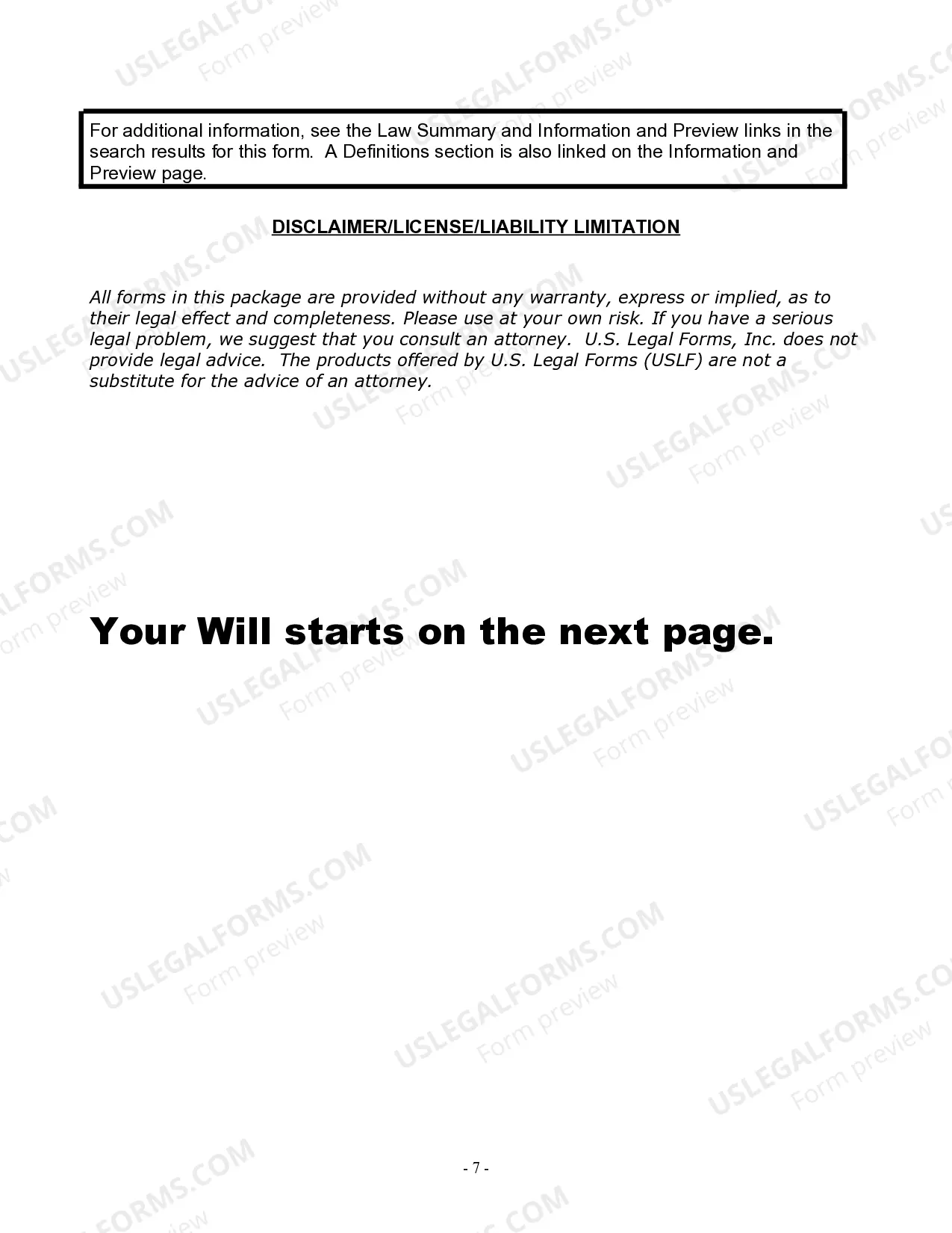 Preview Last Will and Testament for Widow or Widower with Minor Children