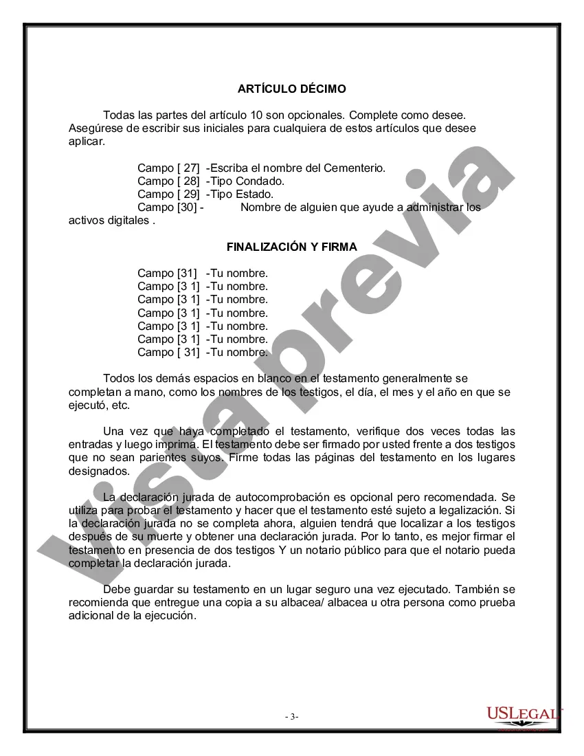 Preview Formulario de última voluntad legal para una viuda o viudo sin hijos