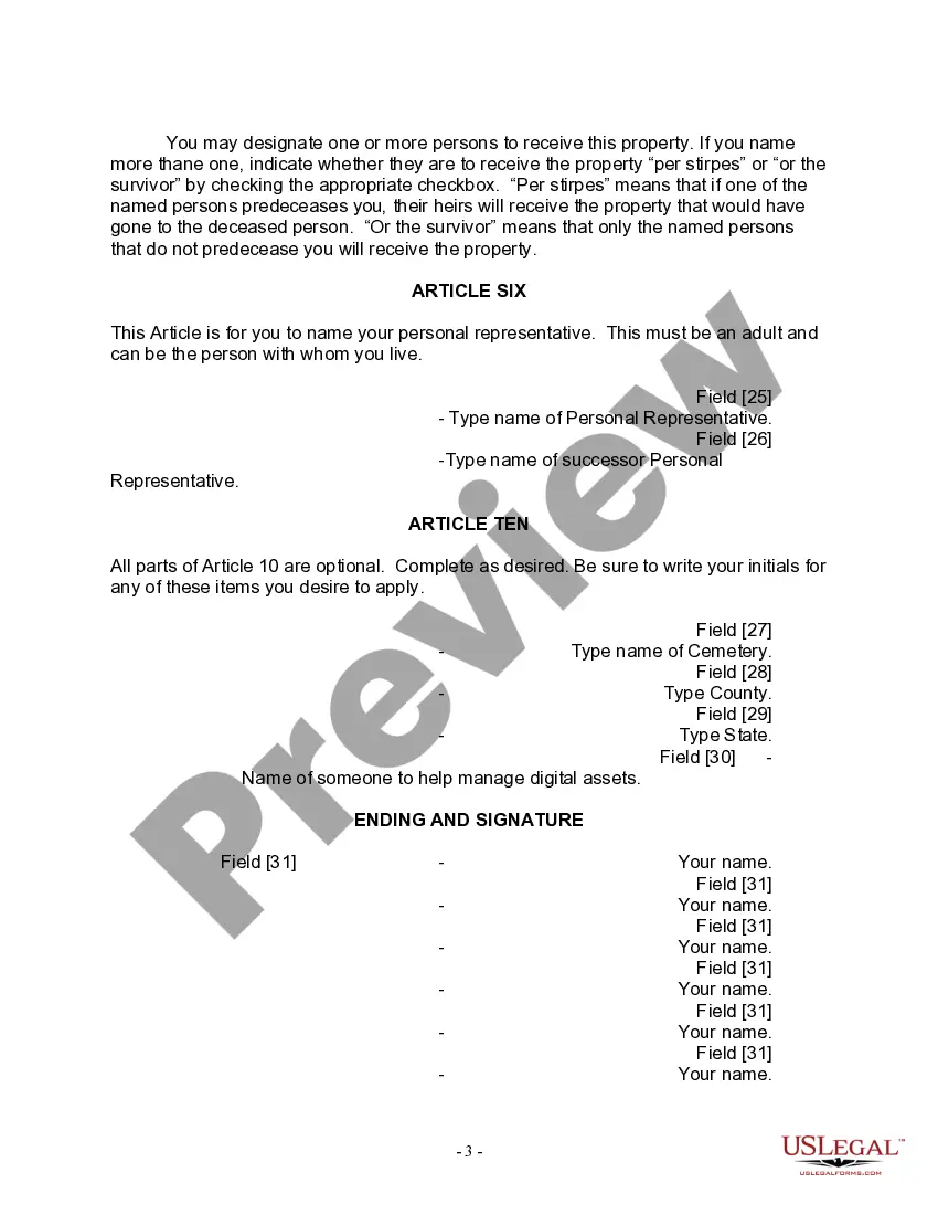 Preview Last Will for a Widow or Widower with no Children