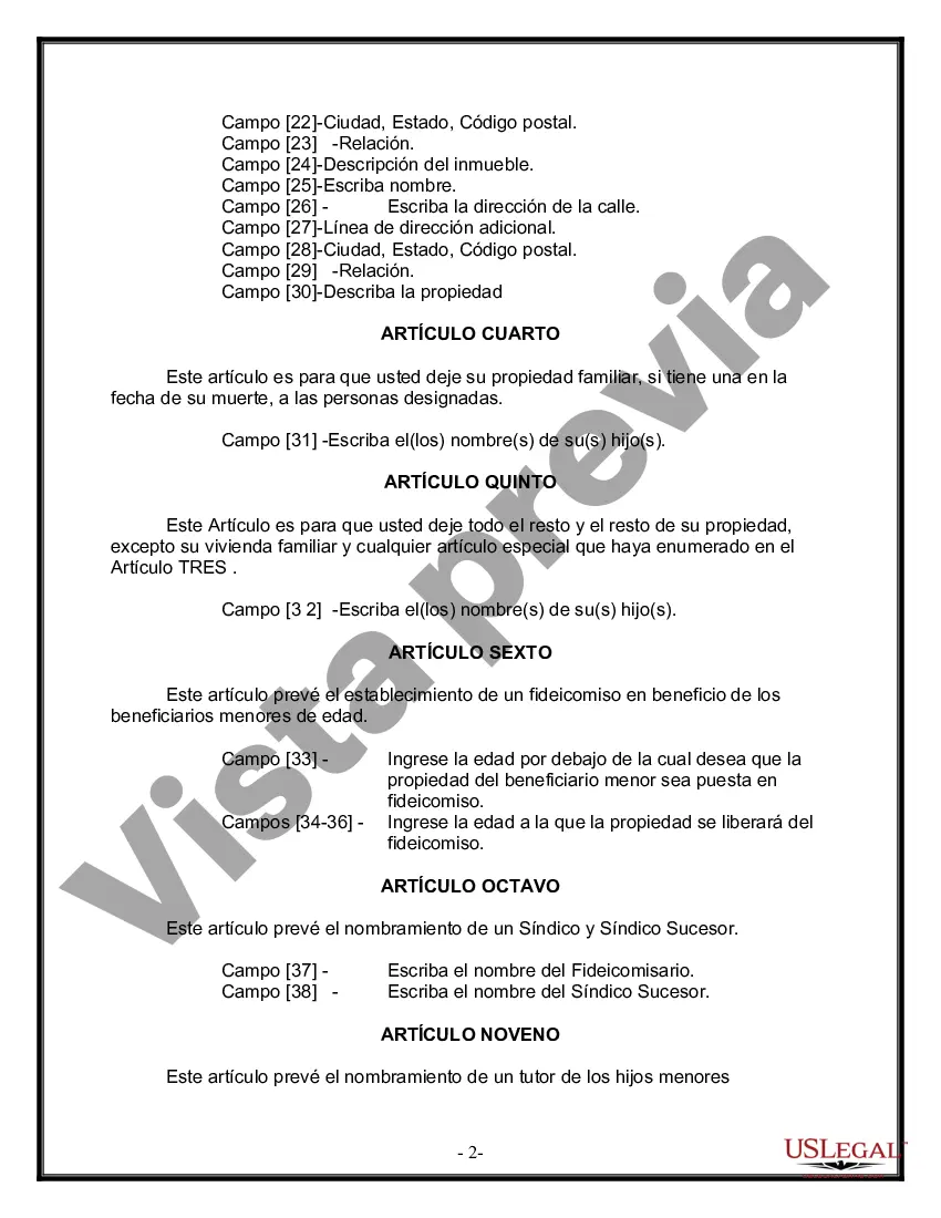 Preview Formulario Legal de Última Voluntad y Testamento para una Viuda o Viudo con Hijos Adultos y Menores