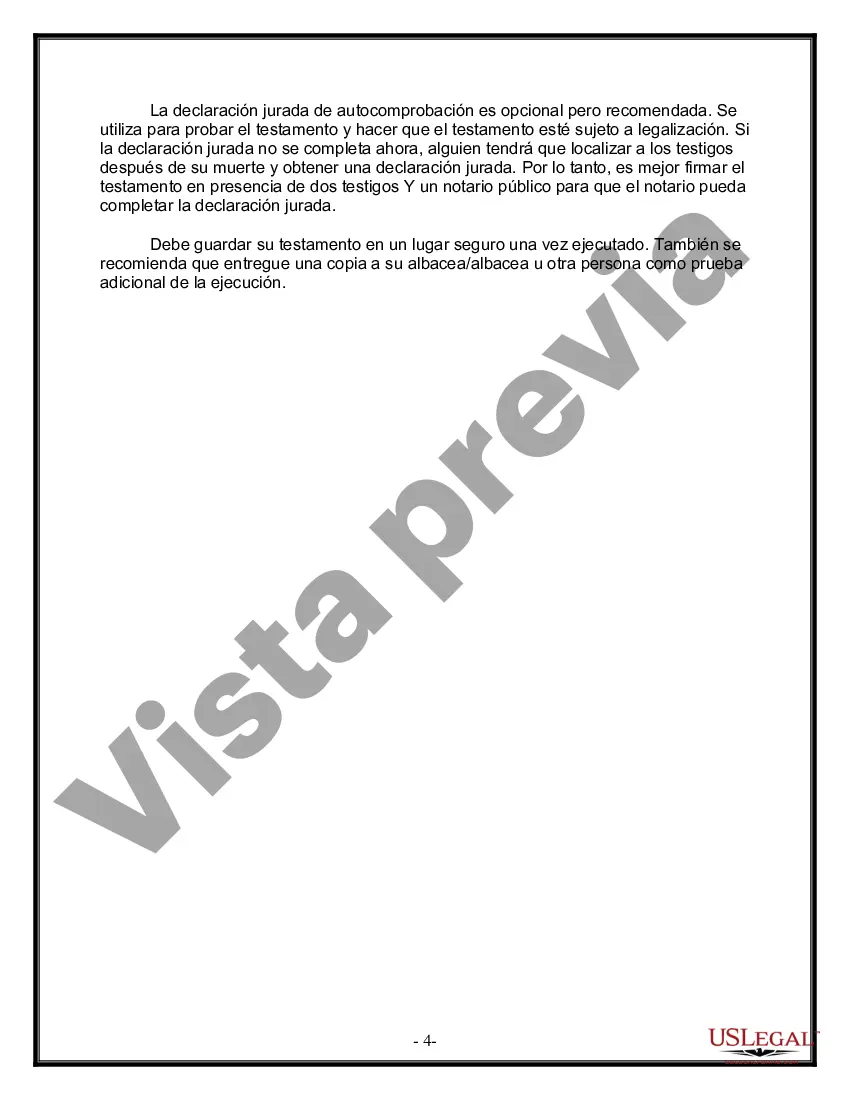 Preview Formulario Legal de Última Voluntad y Testamento para una Viuda o Viudo con Hijos Adultos y Menores