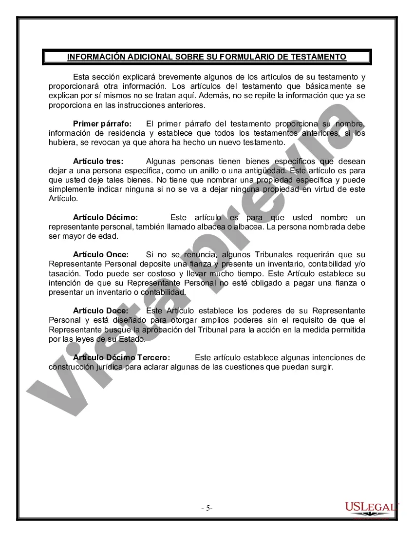 Preview Formulario Legal de Última Voluntad y Testamento para una Viuda o Viudo con Hijos Adultos y Menores