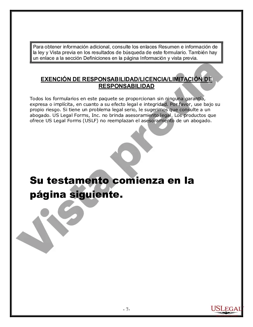 Preview Formulario Legal de Última Voluntad y Testamento para una Viuda o Viudo con Hijos Adultos y Menores
