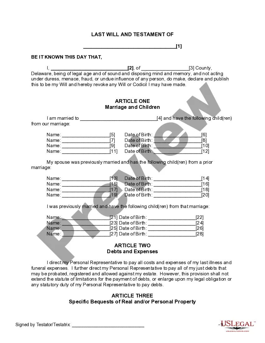 Preview Last Will and Testament for Divorced and Remarried Person with Mine, Yours and Ours Children