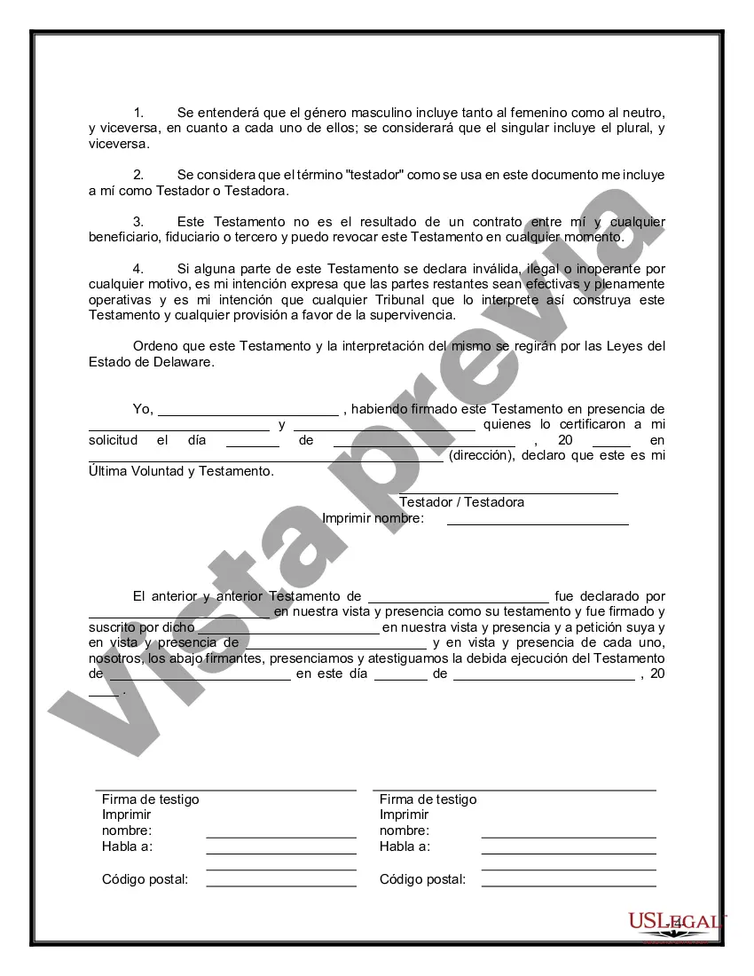 Preview Último testamento legal y formulario de testamento con todos los bienes en fideicomiso llamado testamento invertido