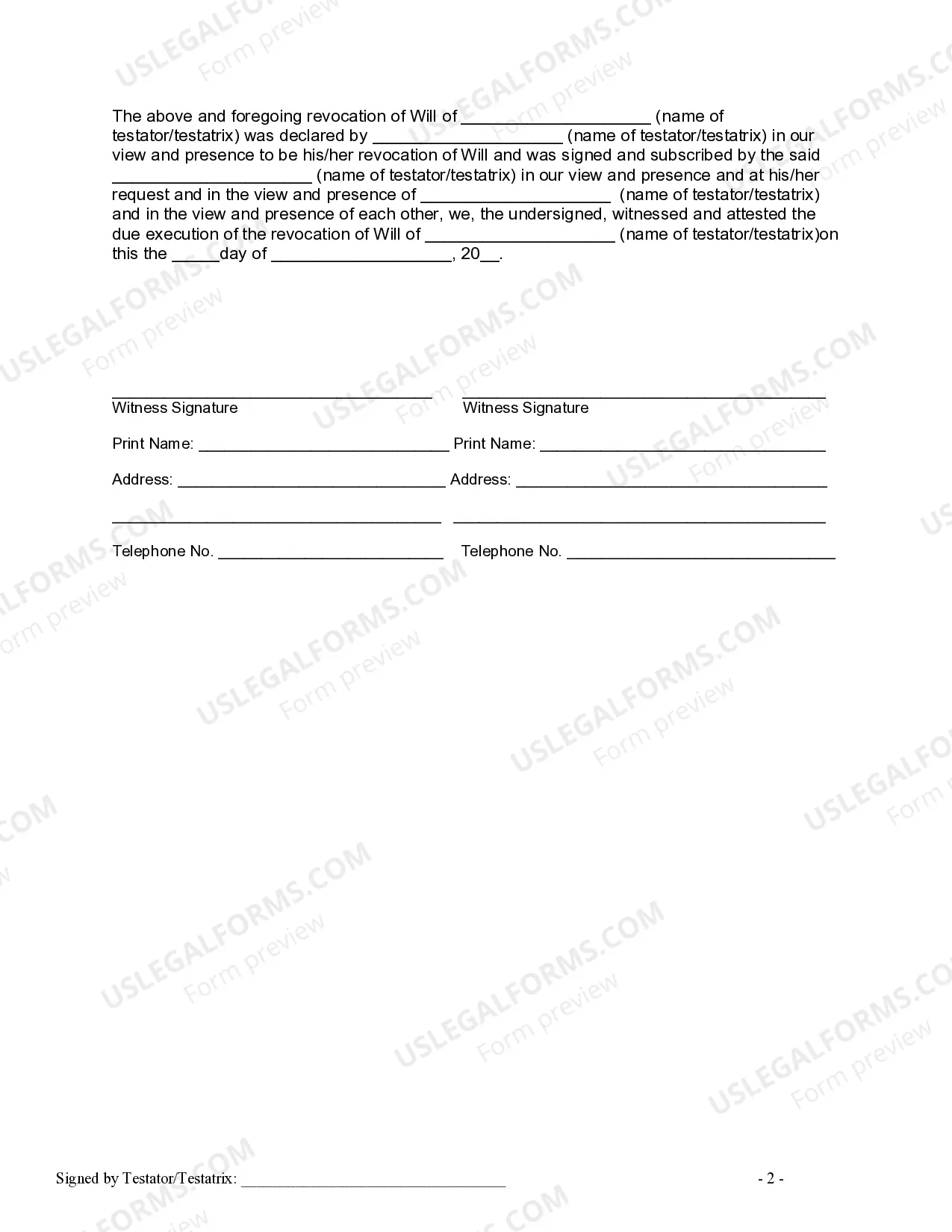 Preview Written Revocation of Will