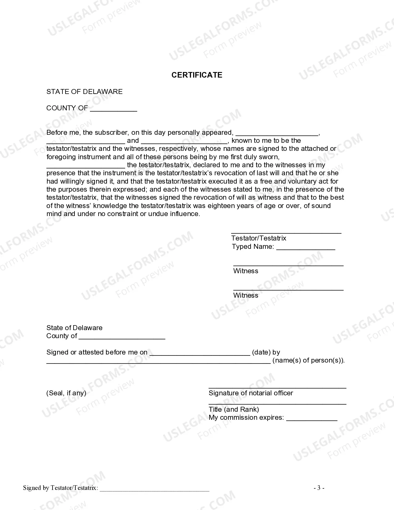 Preview Written Revocation of Will