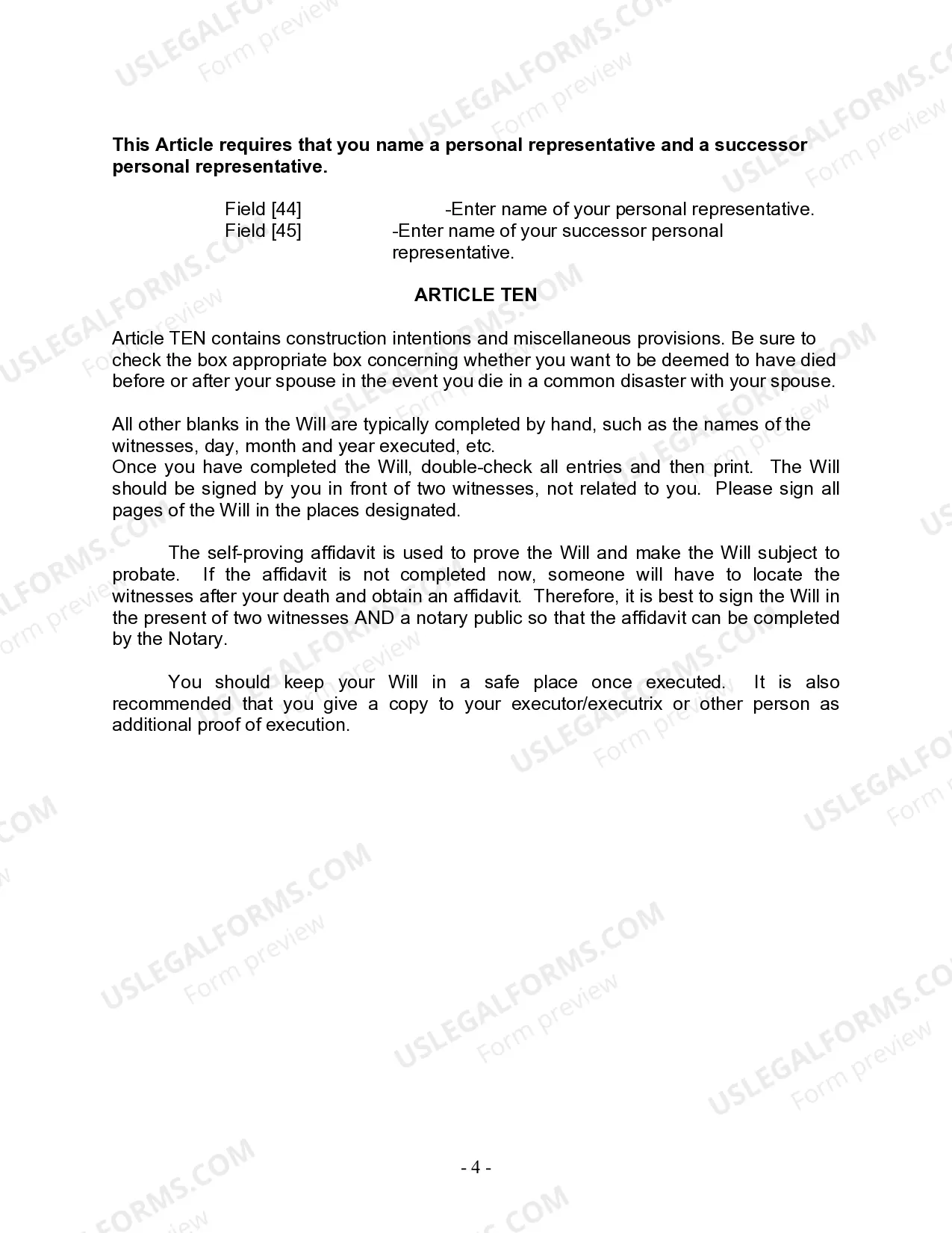 Preview Last Will and Testament for other Persons