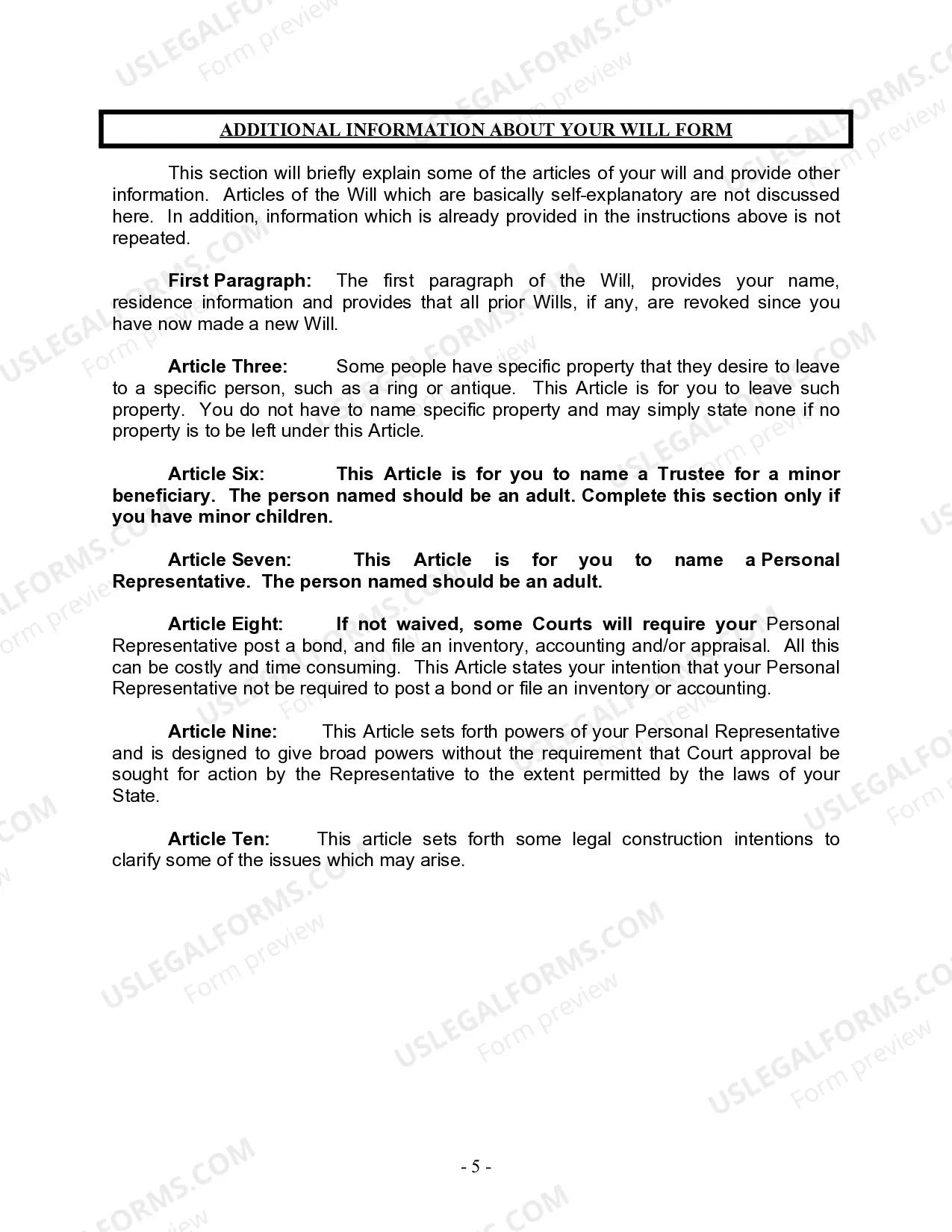 Preview Last Will and Testament for other Persons