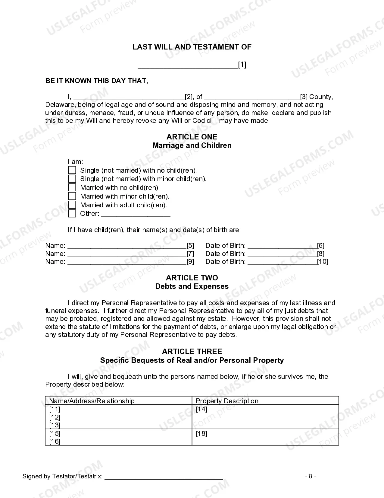Preview Last Will and Testament for other Persons