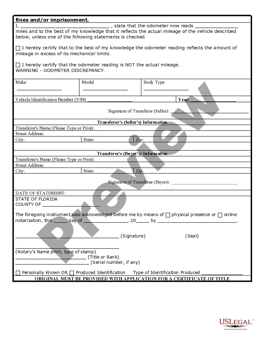 Preview Bill of Sale for Automobile or Vehicle including Odometer Statement and Promissory Note