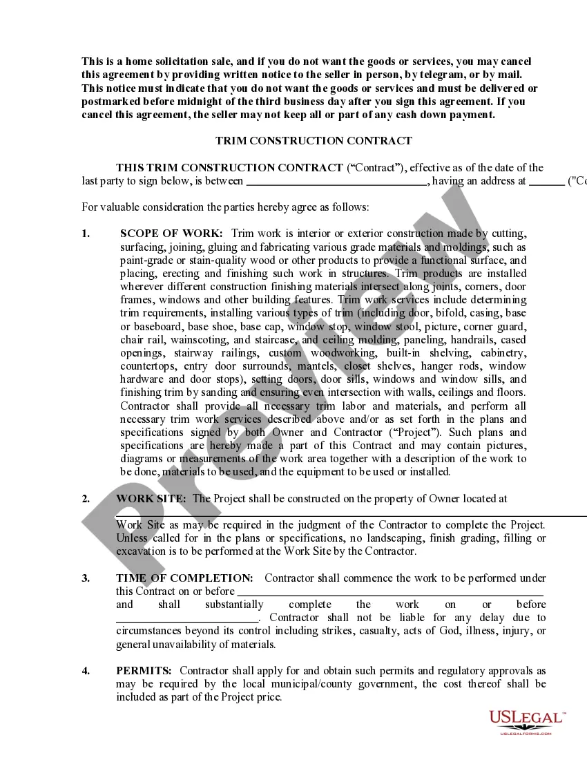 Preview Trim Carpenter Contract for Contractor