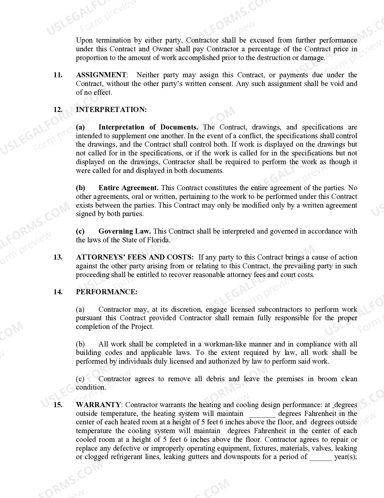 Preview HVAC Contract for Contractor