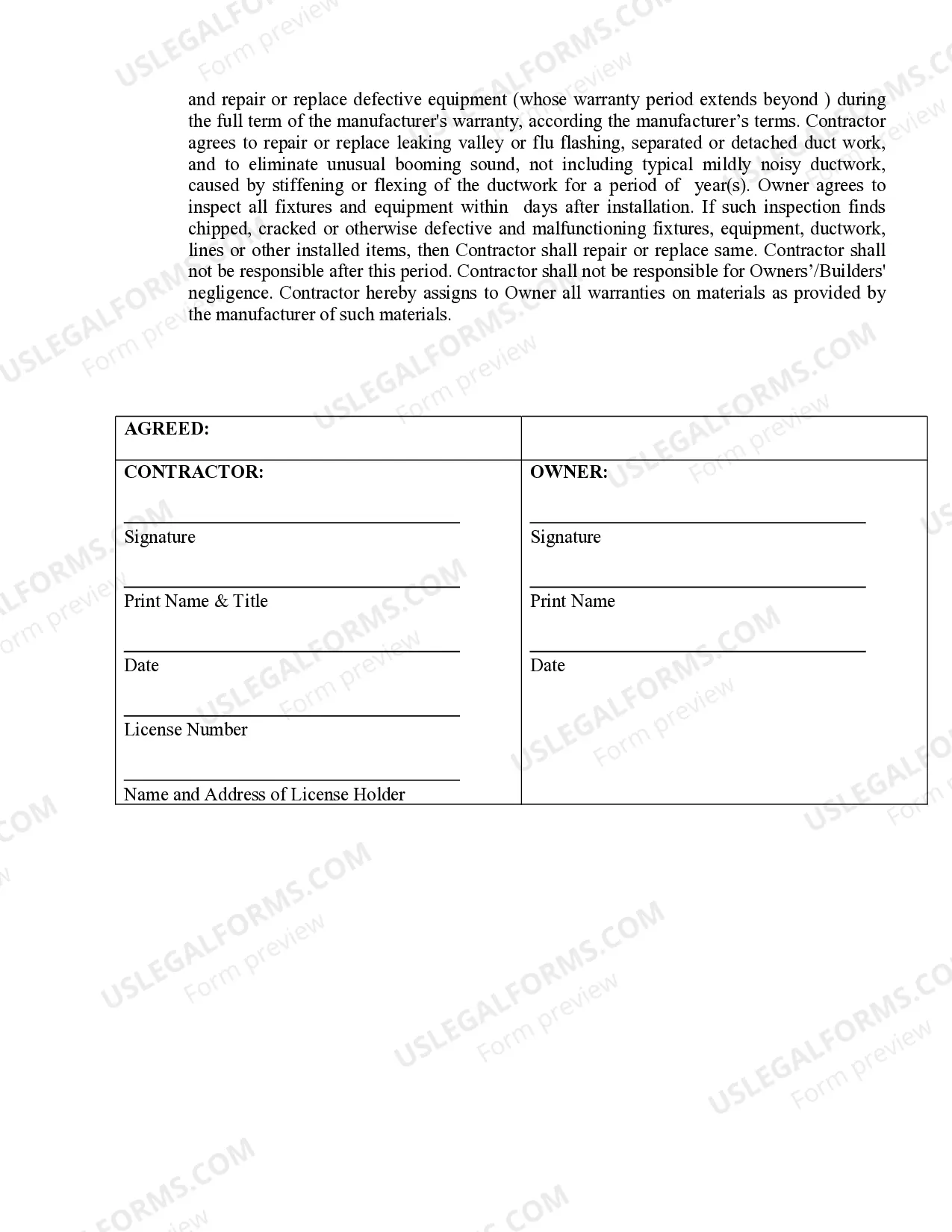 Preview HVAC Contract for Contractor