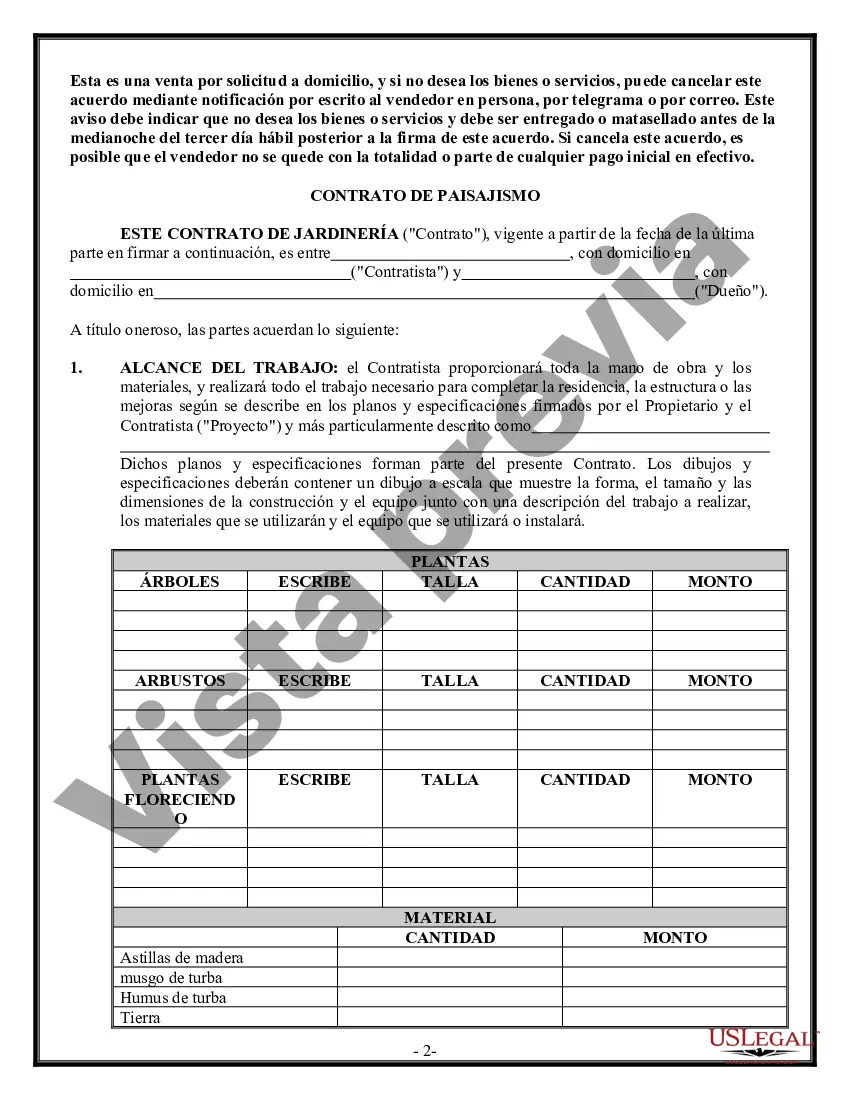 Preview Contrato de paisajismo para contratista