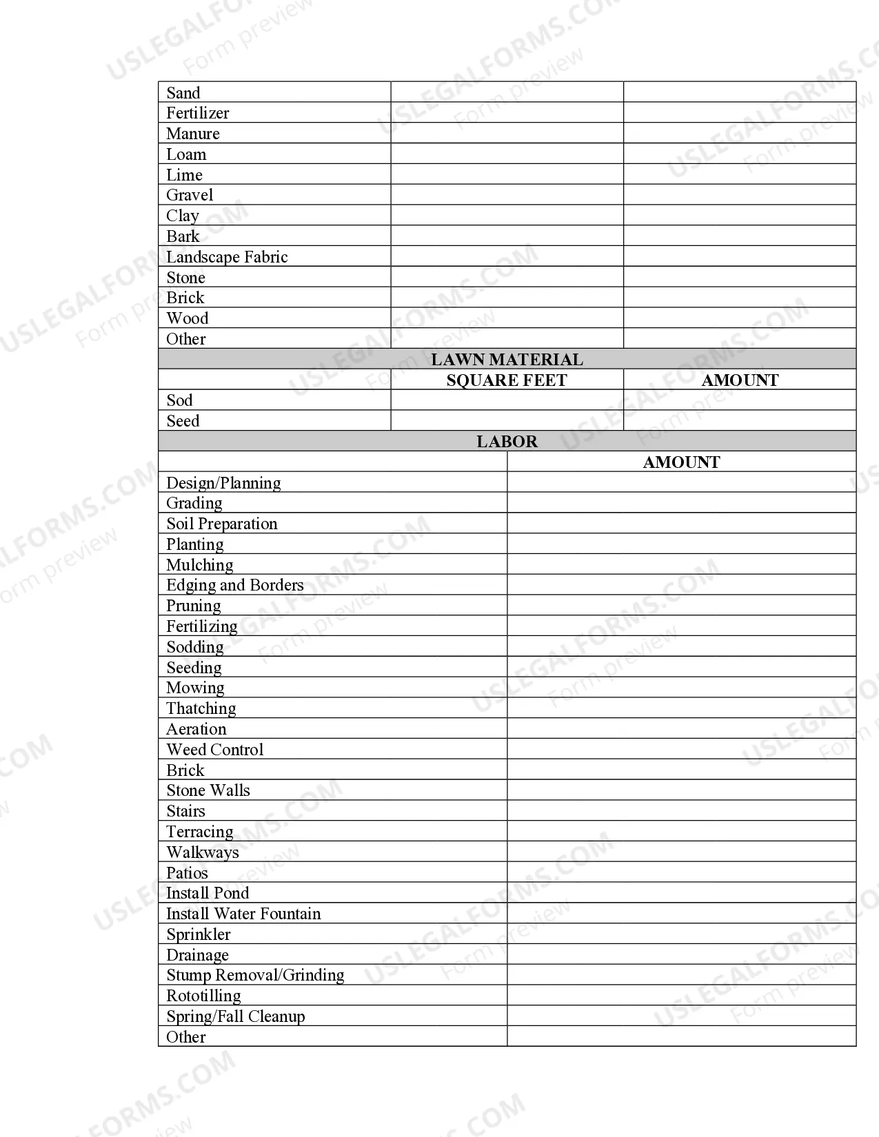 Preview Landscape Contract for Contractor