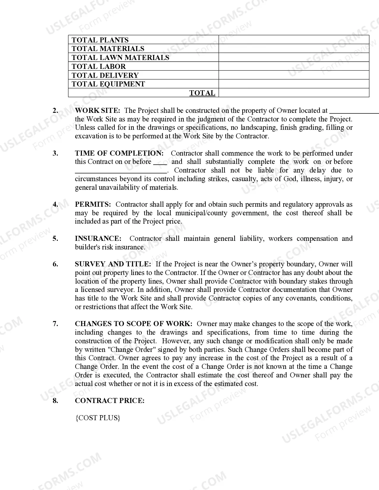 Preview Landscape Contract for Contractor