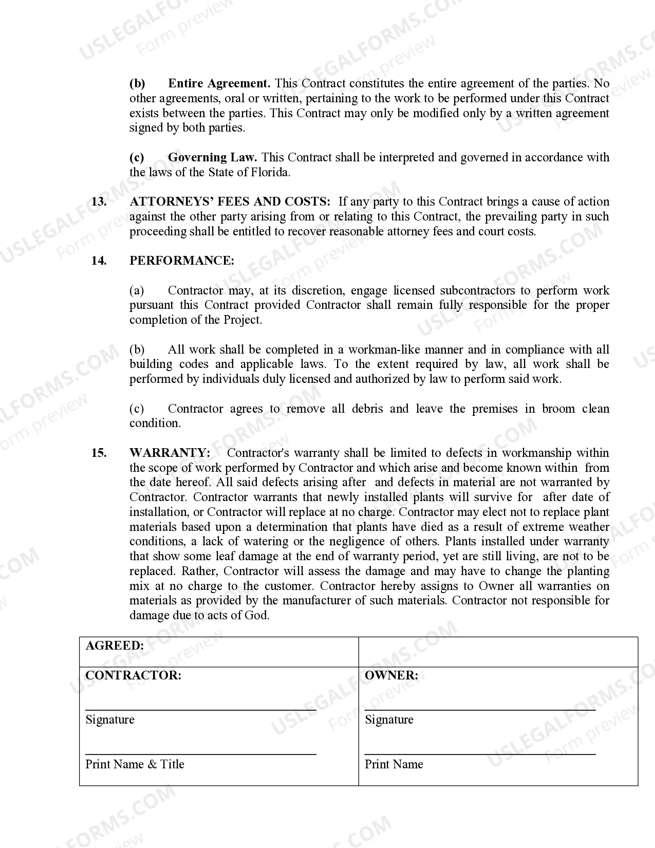 Preview Landscape Contract for Contractor