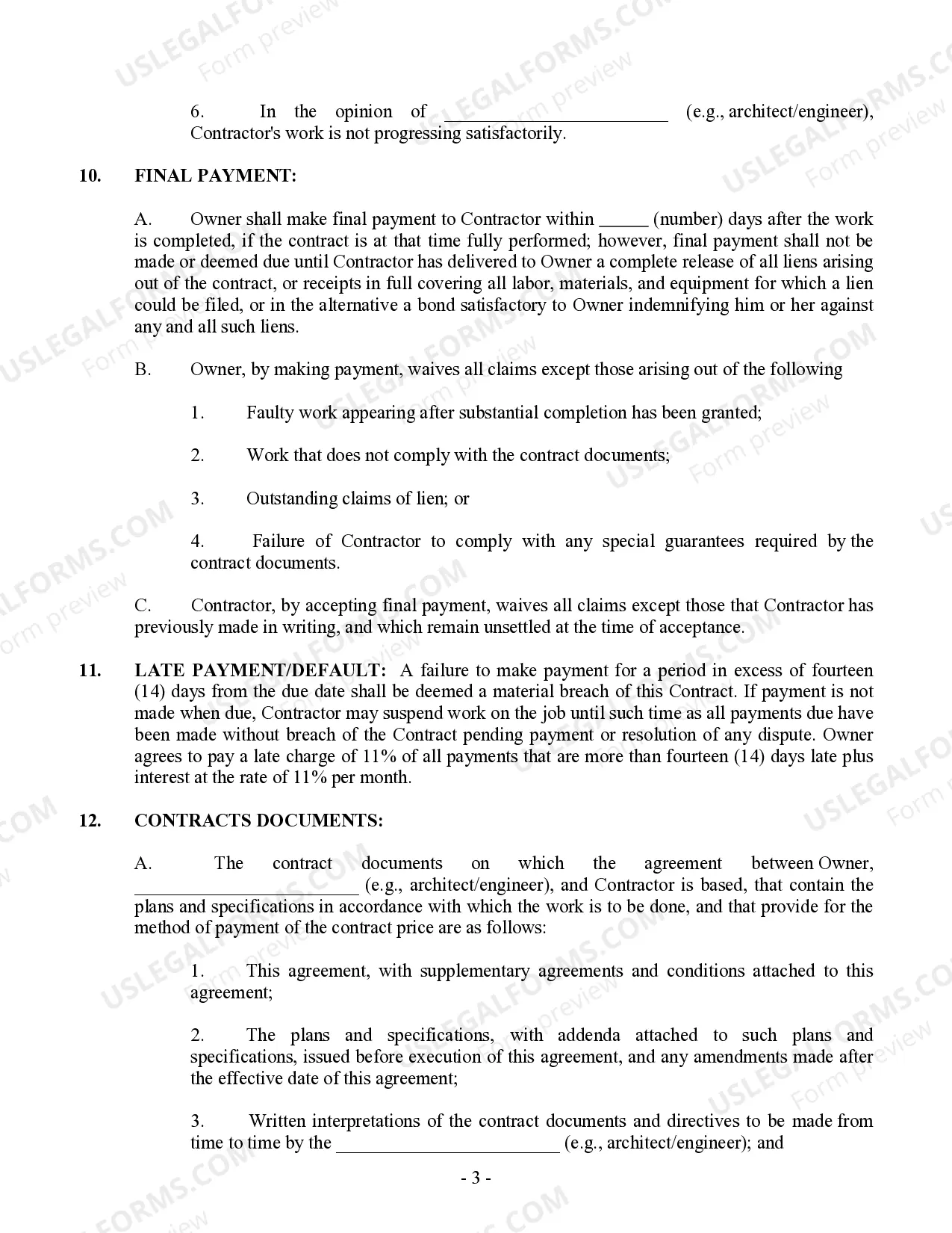 Preview Commercial Contract for Contractor