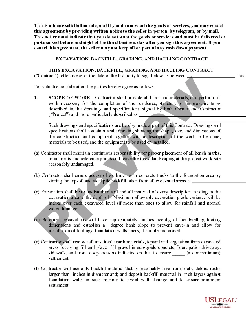 Preview Excavator Contract for Contractor