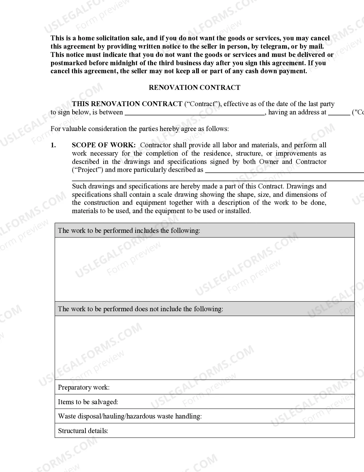 Preview Renovation Contract for Contractor