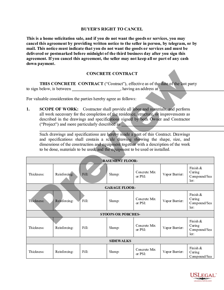 page 1 Concrete Mason Contract for Contractor preview