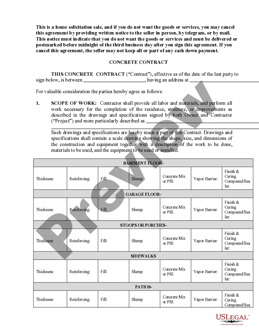 Preview Concrete Mason Contract for Contractor