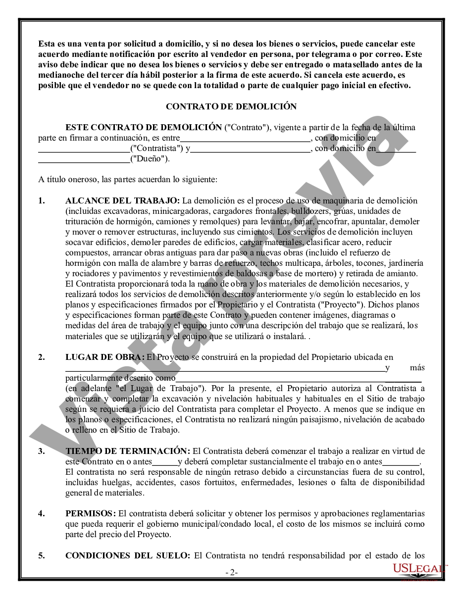 Hillsborough Florida Contrato de demolición para contratista | US Legal ...